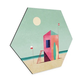 Hexagon Dibond Reddingsboothuis op het strand - Rivers 