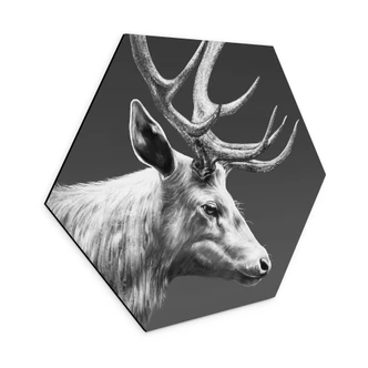 Zeshoek Wanddecoratie hert met gewei zwart-wit - Roberg - Aluminium dibond Zeshoek Wanddecoratie hert met gewei zwart-wit - Roberg - Aluminium dibond
