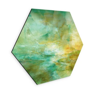 Hexagon Wall Art Abstract Horizon in Lime Green - Schmucker - Alu-Dibond 