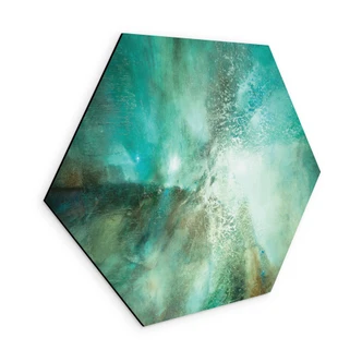 Hexagon Wall Art Abstract Turquoise in Light and Texture - Schmucker - Alu-Dibond 
