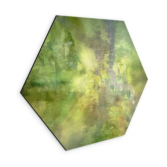 Hexagon Wandbild Farbenspiel aus Goldgrün - Schmucker - Alu-Dibond 
