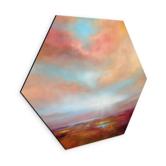 Zeshoek Wanddecoratie Lichtgevend veld in het zonlicht - Schmucker - Alu-Dibond 