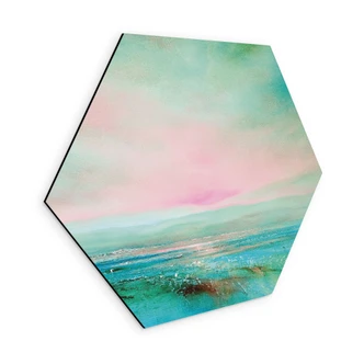 Hexagon Wandbild Türkisfarbenes Meer im Abendlicht - Schmucker - Alu-Dibond 