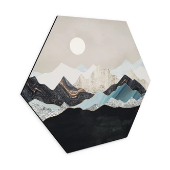 Hexagon Dibond Rustig berglandschap bij schemering - SpaceFrog Designs 