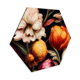 Hexagon Dibond Treechild - Bloemkelken in oker en roze 
