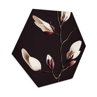 Hexagon Wandbild Edle Magnolienblüten - Alu-Dibond - Treechild 