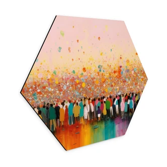 Hexagon Wandbild Treechild - Lebensfreude bunter Menschen - Alu-Dibond 