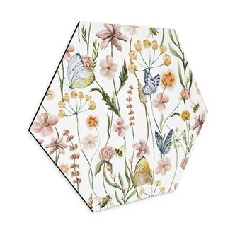 Hexagon Dibond Lenteweide met vlinders - UN Designs 