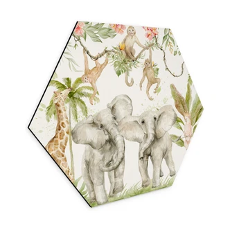 Hexagon Dibond Dieren in de tropische jungle - UN Designs 