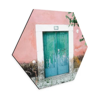 Wanddecoratie mediterrane gevel in Lissabon - Zwart - Alu-Dibond 