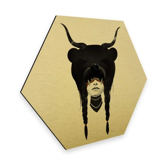 Hexagon - Alu-Dibond-Goldeffekt Ireland - Bear Warrior - Bärenkriegerin 