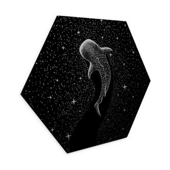Zeshoek Wanddecoratie met zilvereffect walvishaai in de oceaan van sterren - Cakir - Alu-Dibond Zeshoek Wanddecoratie met zilvereffect walvishaai in de oceaan van sterren - Cakir - Alu-Dibond