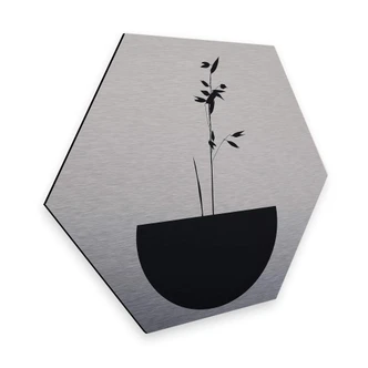 Hexagon Alu-Dibond Zilvereffect Kubistika - Abstract Flower 