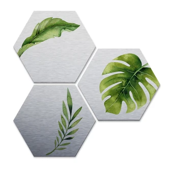 Hexagone - Alu-Dibond-Effet argenté - Kvilis - Jungle 04 (Set de 3) 