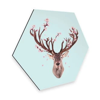 Hexagon Dibond Loose - Cherry Blossom Deer 