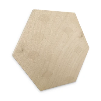Houten Wanddecoratie zeshoekige abstracte halve cirkels in zacht beige - Bloomery Decor 