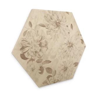 Hexagon Holzbild Dahlien Shabby Chic Beige - Bloomery Decor 
