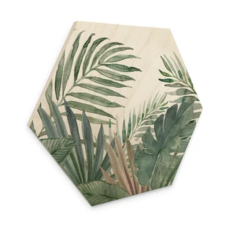 Hexagon Holzbild Dschungel-Blätter Grün Aquarell - Bloomery Decor 