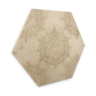 Tableau sur bois Hexagon Mandala élégant en or sable - Décor Bloomery 