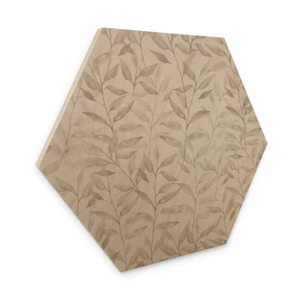 Sekskantet Billede af træ Delikate akvarelblade - blød grå - Bloomery Decor 