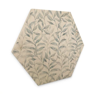 Sekskantet Billede af træ Delikate akvarelblade - blød grå - Bloomery Decor 