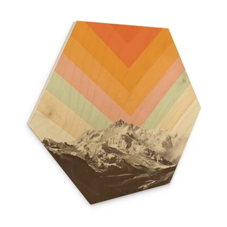 Hexagon Holzbild Retro Berglandschaft - Bodart Hexagon Holzbild Retro Berglandschaft - Bodart