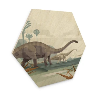 Hexagon Hout Braun - Diplodocus Dinosaurus 