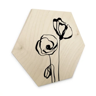 Sekskantet billede af træ Line Art To valmuer - Cats & Dotz 