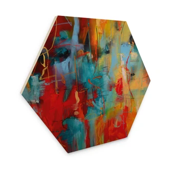 Tableau sur bois Hexagon Chaos coloré - Fedrau 