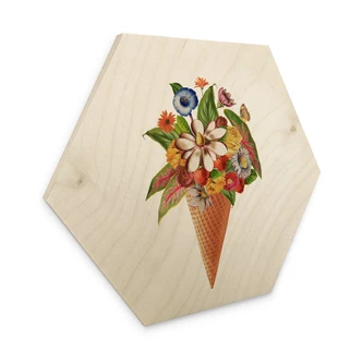 Wandbild Frida Floral Studio - Blumige Eistüte - Hexagon Holz 