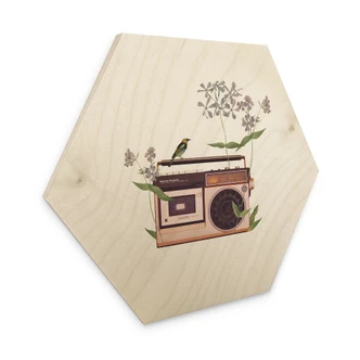 Hexagon-Holzbild Retro Radio floral - Frida Floral Studio 