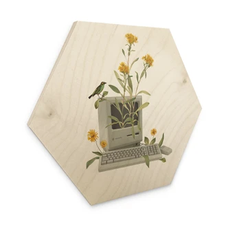 Hexagon-Holzbild Vintage Botanik-Computer - Frida Floral Studio 