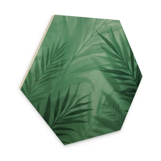 Hexagon-Holzbild Grüne Palmenblätter 