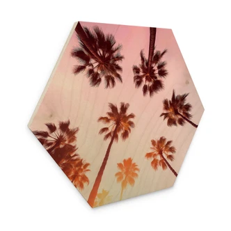Hexagon Wood Print California Dreaming with palm tree view - Hugonnard 