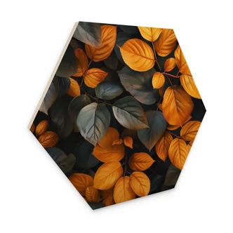 Tableau sur bois Hexagon Feuilles lumineuses en automne - Jaszke 