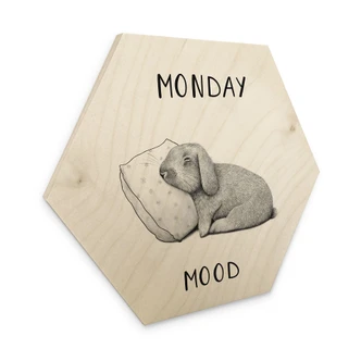 Hexagon wood picture Monday mood - Hare on Monday morning - Korenkova Hexagon wood picture Monday mood - Hare on Monday morning - Korenkova