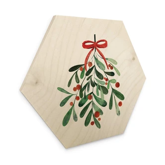Hexagon Holzbild Weihnachtlicher Mistelzweig - Kristina 