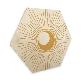 Hexagon Holzbild Goldene Sonnenstrahlen - KsanaKalpa 