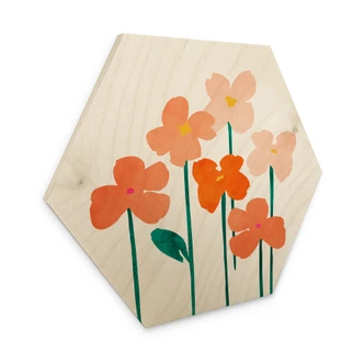 Sekskantet træ Små blomster i ferskenfarver - Kubistika Sekskantet træ Små blomster i ferskenfarver - Kubistika