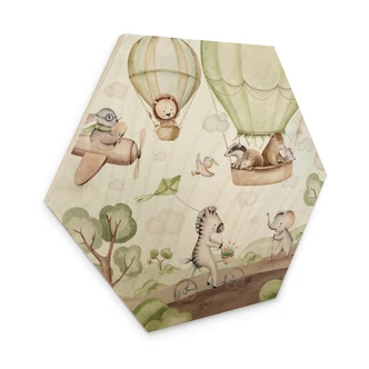 Houten Wanddecoratie ballonvaart van de dierenvriendjes - Kvilis 