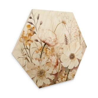 Tableau sur bois hexagonal Vintage Fleurs dans la prairie - Lola Peacock 