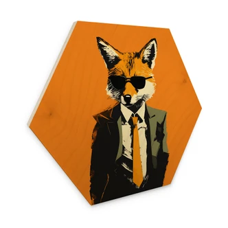 Hexagon Holzbild Cooler Fuchs im Anzug - Magnusson Hexagon Holzbild Cooler Fuchs im Anzug - Magnusson