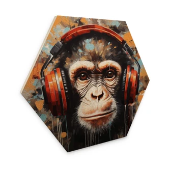 Hexagon Holzbild DJ Affe mit Kopfhörer - Magnusson Hexagon Holzbild DJ Affe mit Kopfhörer - Magnusson