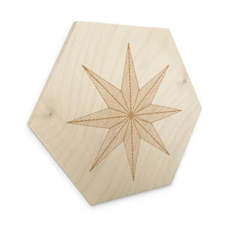 Sekskantet billede af træ Geometrisk guldstjerne - Magnusson 