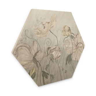 Hexagon Holzbild Blumen im Vintage Stil in Grau - Ms Tiff 