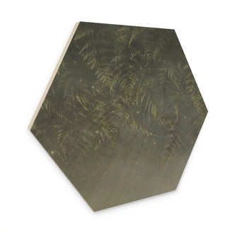 Hexagon Holzbild Farn im Nebelwald in Grün - Ms Tiff 