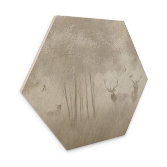 Houten Wanddecoratie hert in nevelwoud - Ms Tiff 