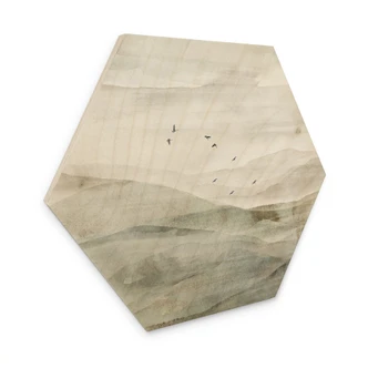 Hexagon Holzbild Neblige Berglandschaft Aquarell - Ms Tiff 