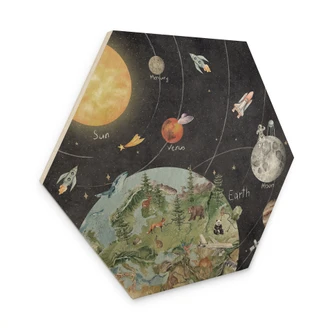 Hexagon-Holzbild Sonnensystem mit Planeten und Erde - Ms Tiff 