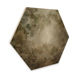 Houten Wanddecoratie zeshoekig bos met uitzicht in de boomtoppen - Ms Tiff 